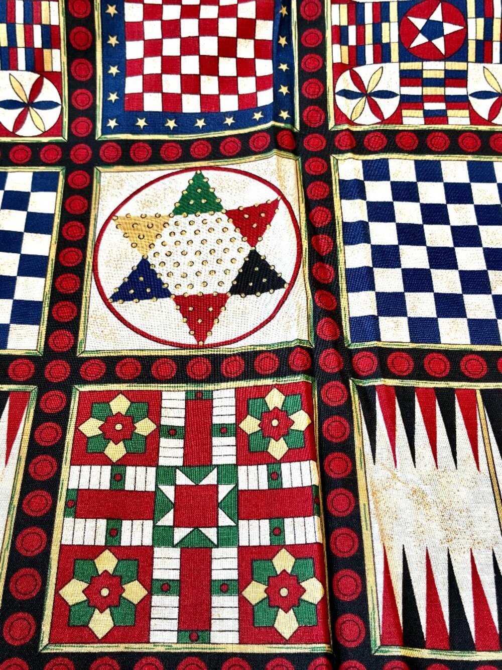 Vtg 1994 Fabric Traditions Board Games Chess Checkers Cotton Fabric 45" x 2.6 yd